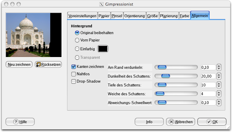 Eigenschaften (Allgemein) für das Filter GIMPressionist